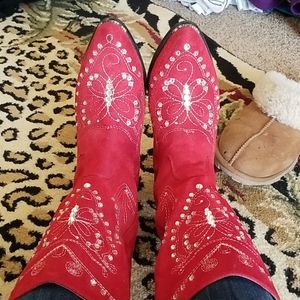 Blingy red heeled cowboy boots